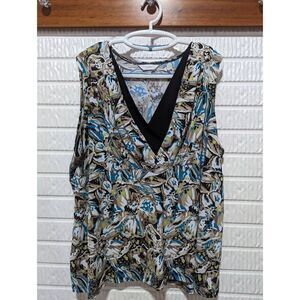 CJ Banks Women's Multi-Color Floral Print V-Neck Sleeveless Blouse Size 3X